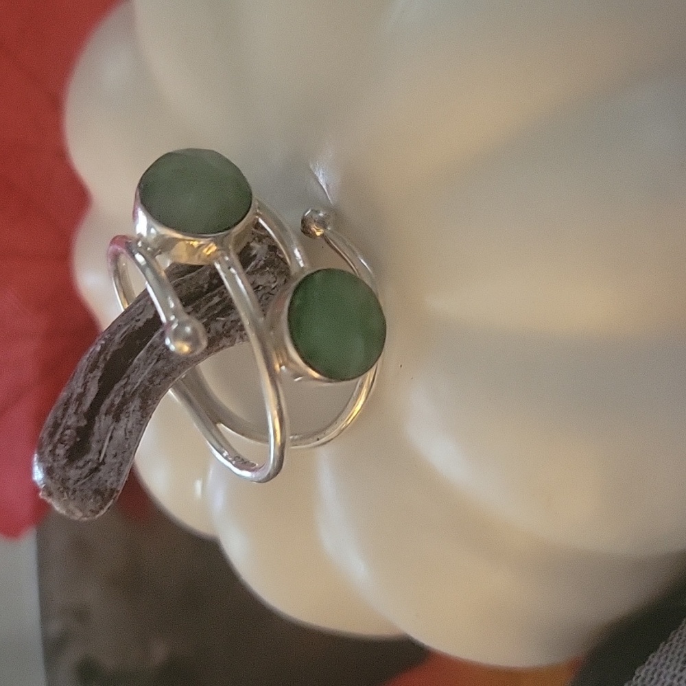 Estate Raw Emerald 925 Silver branch Ring